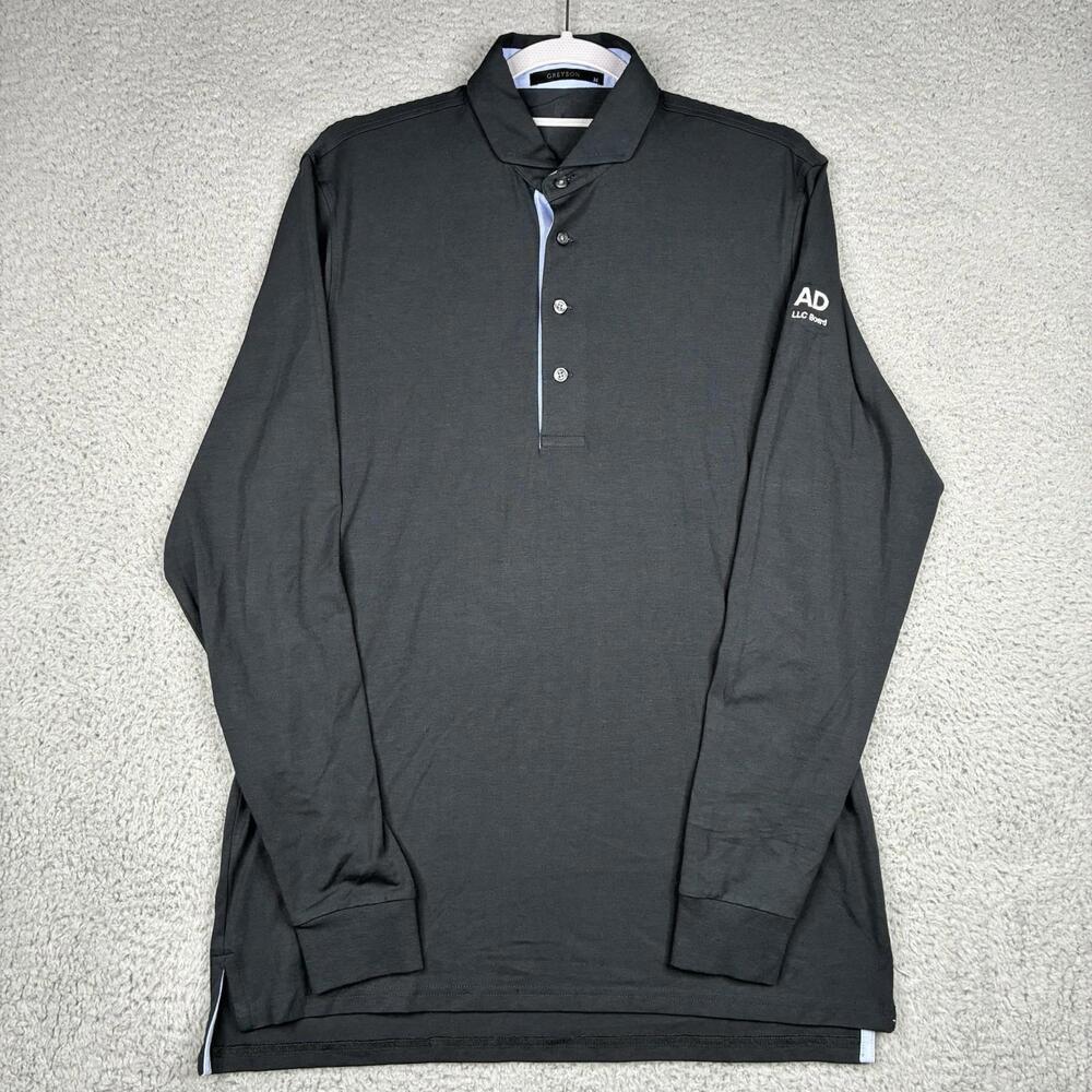 Greyson Polo Shirt Men's M Gray Performance Stretch Long Sleeve Golf Logo - Picture 2 of 8